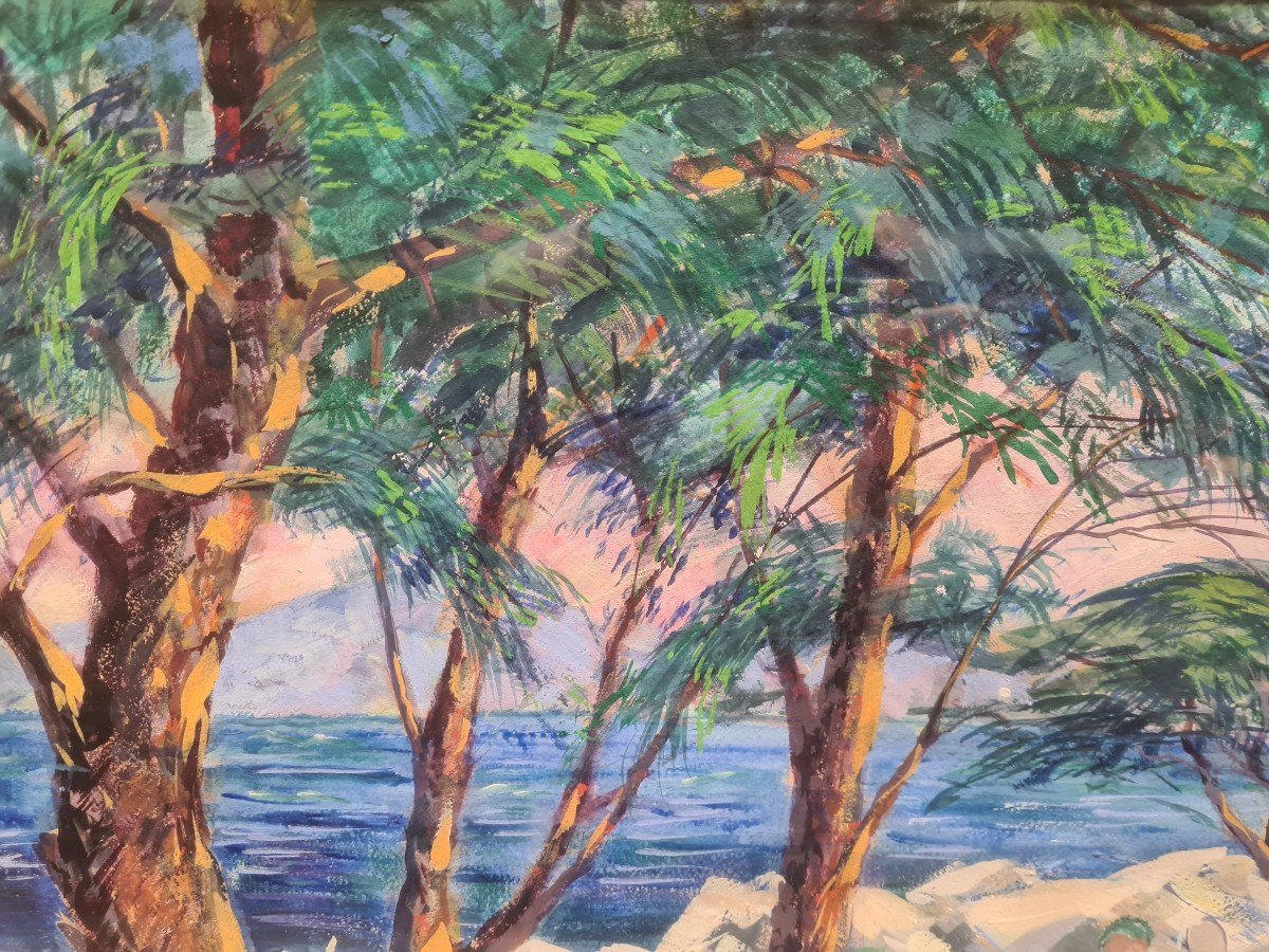 Gouache De A.pietercelie 1938 "l'île Ste Margueritte"-photo-2