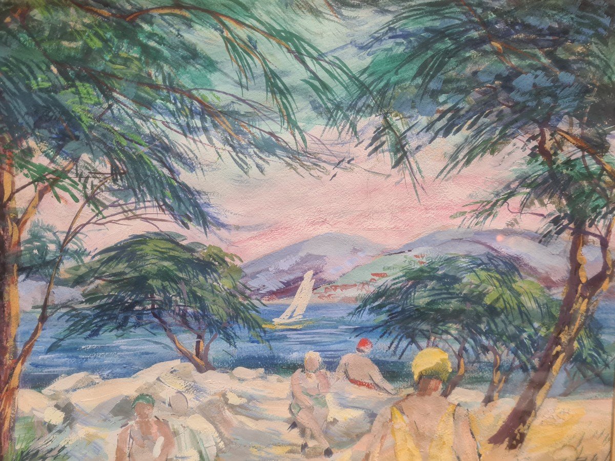 Gouache By A.pietercelie 1938 "st. Marguerite Island"-photo-3