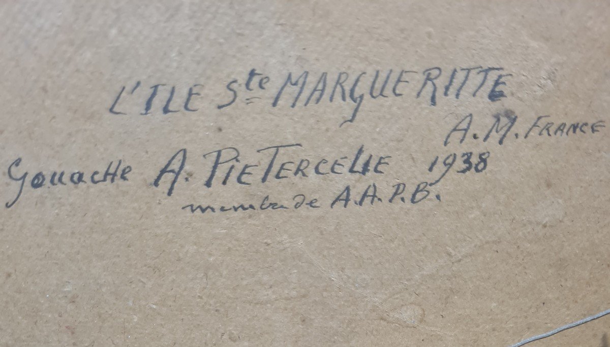 Gouache De A.pietercelie 1938 "l'île Ste Margueritte"-photo-3