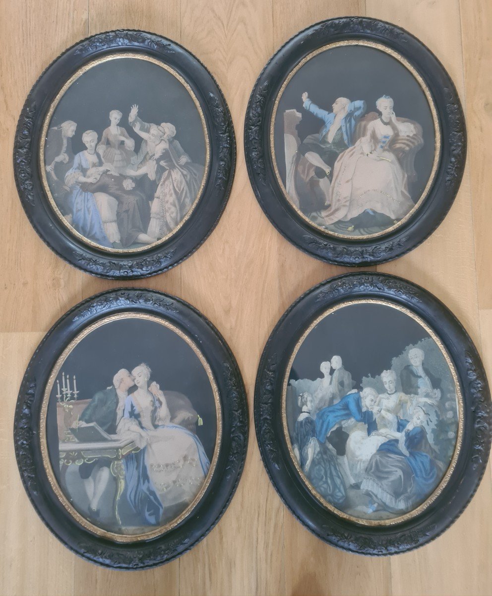 4 Cadres médaillons noirs N3 avec gravures Classiques