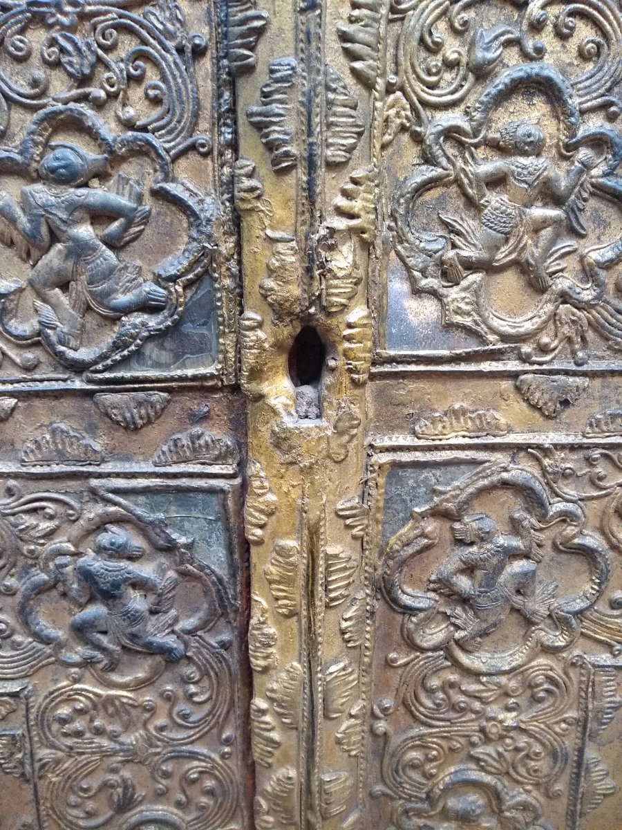 2 Ancient Doors Golden Bas Relief Southeast Asia-photo-3