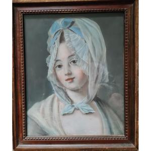 Pastel Late 18th Century Young Girl With A Scarf