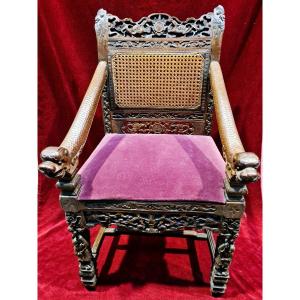 China Armchair Carved Wood End XIX Eme