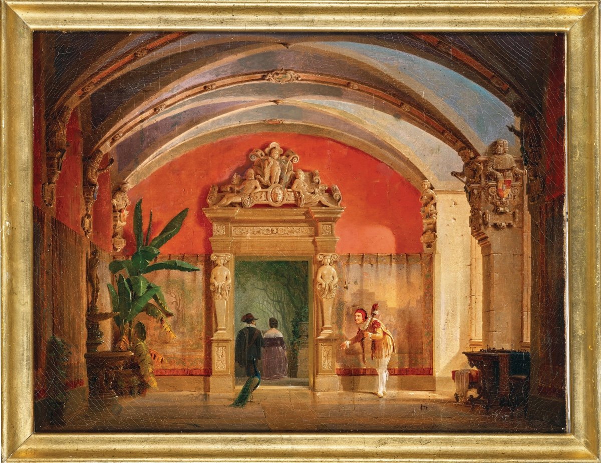 Herman Dyck (1812 - 1874) "renaissance Hall With View Of A Garden"