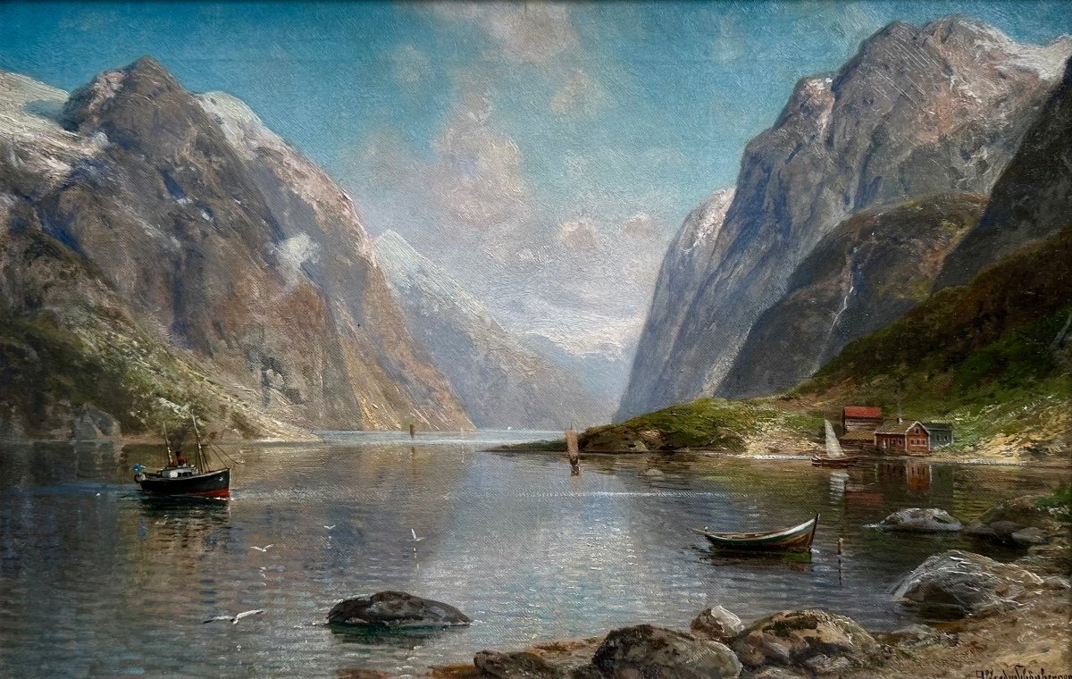 Alfred Von Schönberger (1845 - 1880) Fjord Landscape-photo-2