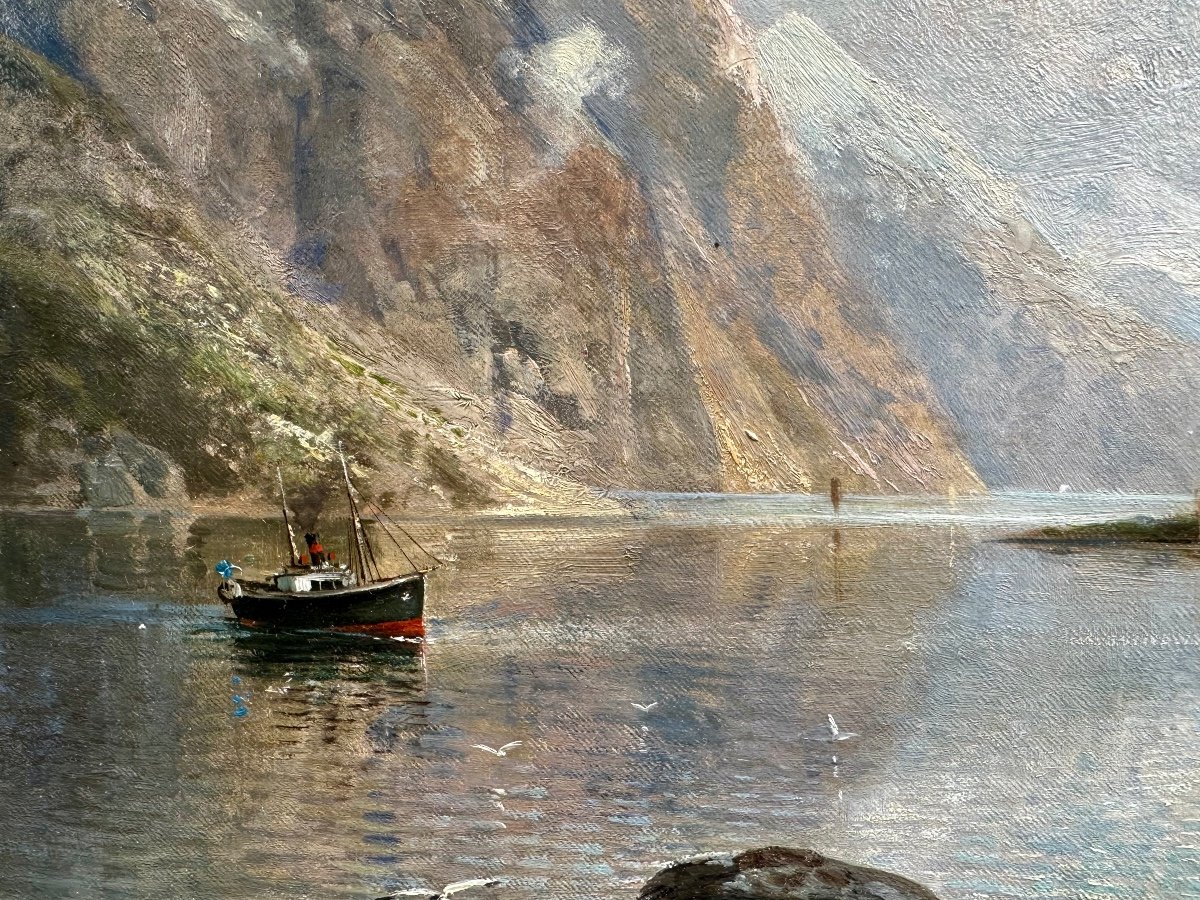 Alfred Von Schönberger (1845 - 1880) Fjord Landscape-photo-3