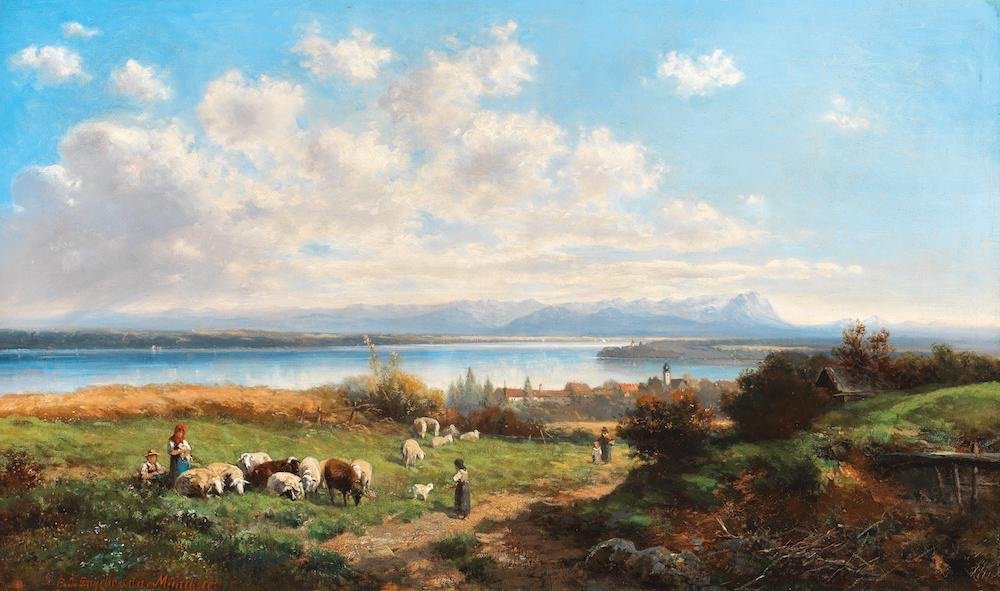 E. Engelmann (1820 – 1902) Landscape With A Lake, Constance -photo-2