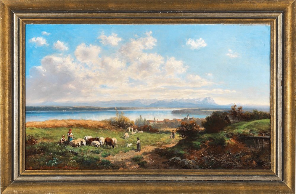 E. Engelmann (1820 – 1902) Landscape With A Lake, Constance 