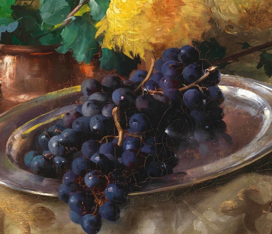 E. Castelein (1881-1945) Still Life With Grapes-photo-4