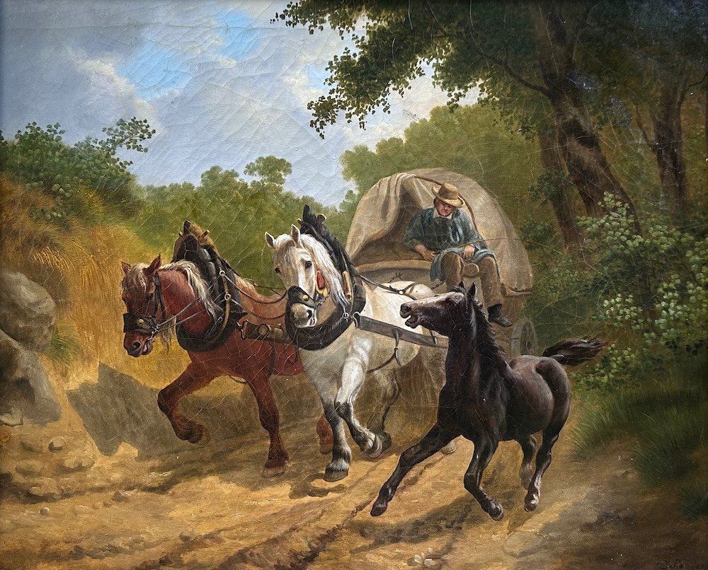 Charles-philogène Tschaggeny (1815-1894) Driving The Horse-drawn Cart-photo-2