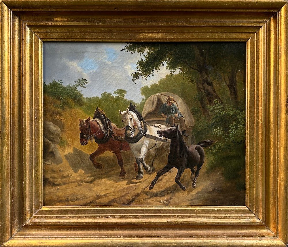 Charles-philogène Tschaggeny (1815-1894) Driving The Horse-drawn Cart