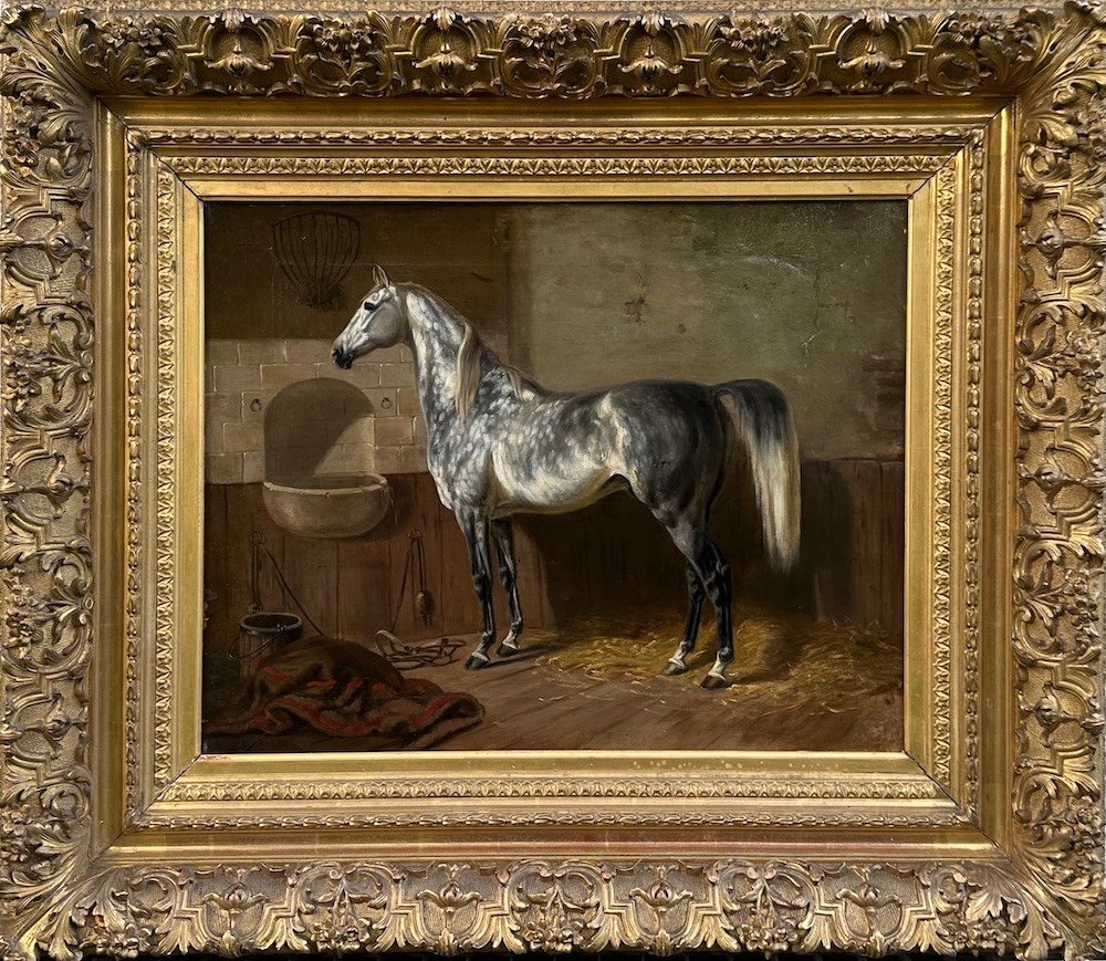 Heinrich Lang (1838 – 1891) Portrait d'un Cheval Gris 