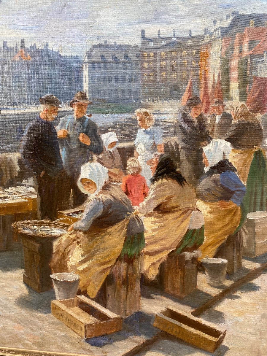 Søren Christian Bjulf (løgstør, 1890 - 1958) "Marché aux poissons de Copenhague"-photo-3