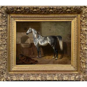 Heinrich Lang (1838 – 1891) Portrait Of A Grey Horse 