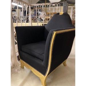 Black Art Deco Armchair With Gold Ornaments