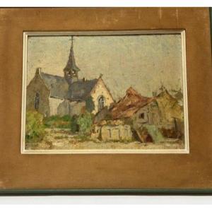  "Un tableau d'une vue l"eglise  dans le style et periode  de Rik Wouters."