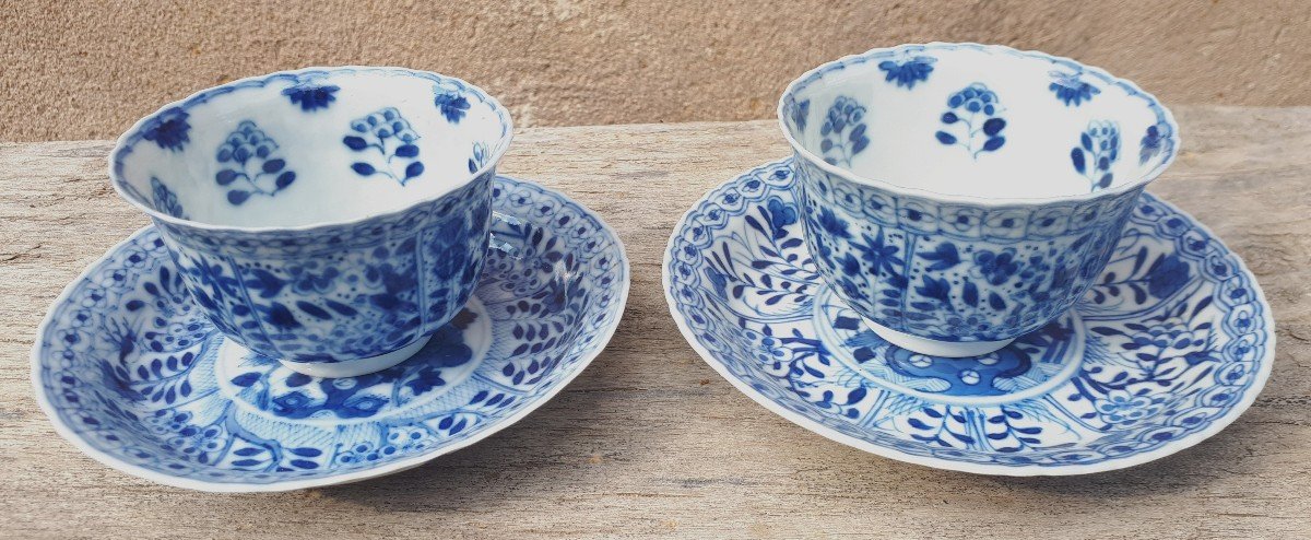 Pair Of Chinese Blue And White Cups And Saucers, China Kangxi Period-photo-4