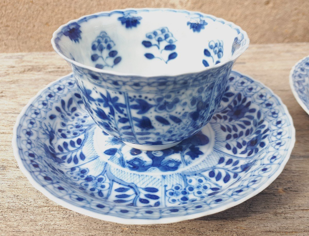 Pair Of Chinese Blue And White Cups And Saucers, China Kangxi Period-photo-1