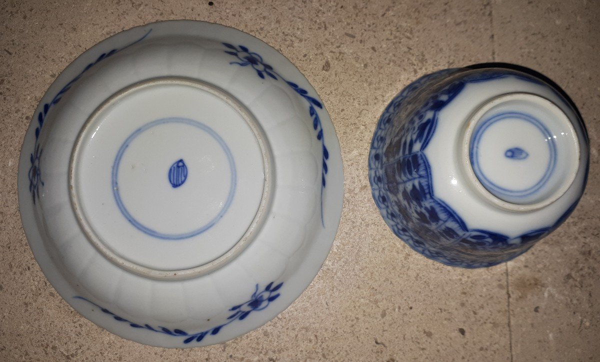 Pair Of Chinese Blue And White Cups And Saucers, China Kangxi Period-photo-7