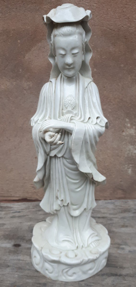 Statue Guanyin Blanc De Chine, XIXe