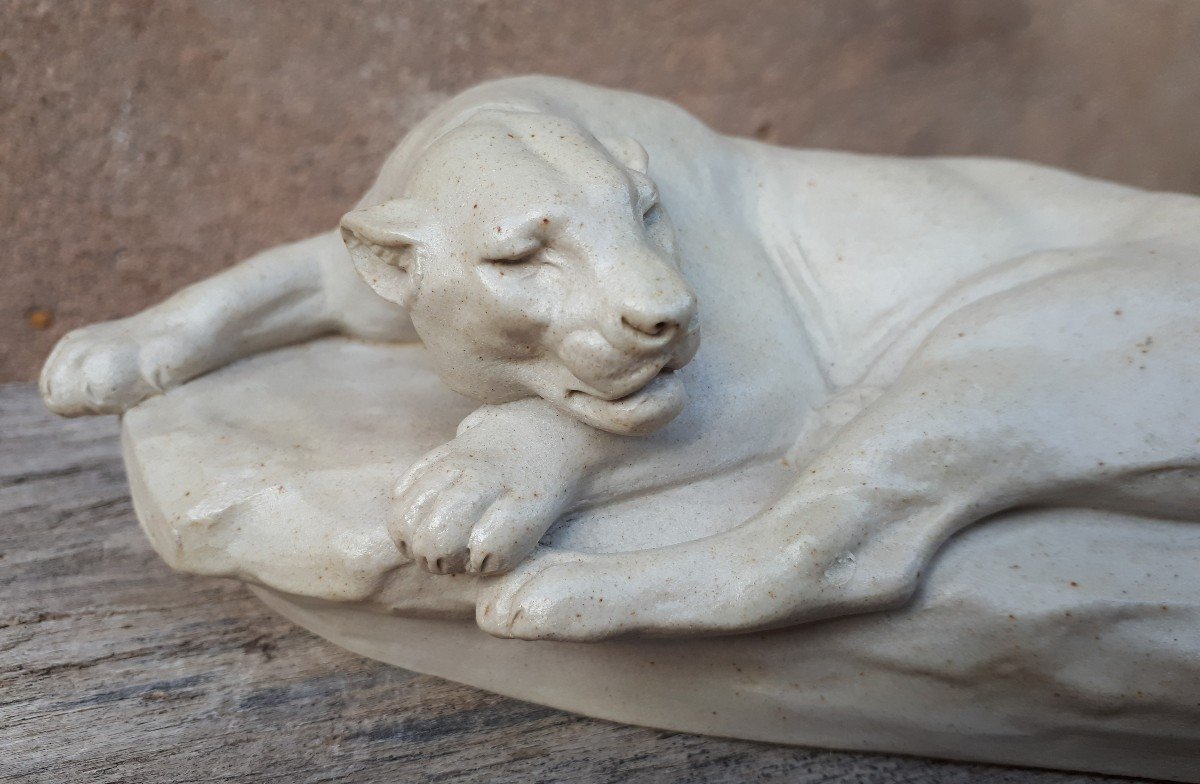 Sculpture Of A Lying Lioness, By Clovis-edmond Masson (éditeurs Susse Frères)-photo-6