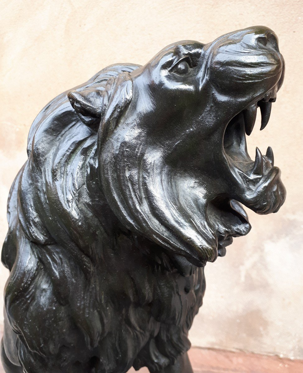 Bronze Sculpture Of A Roaring Lion, By Léon Bureau-photo-1