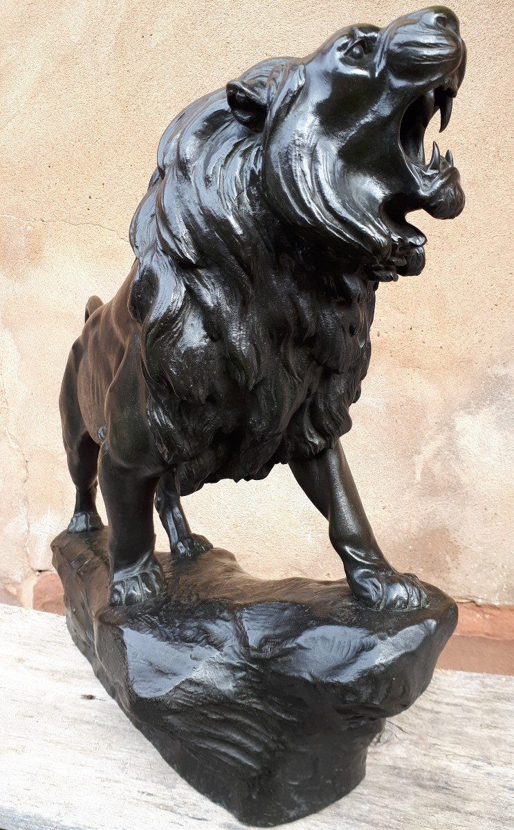 Bronze Sculpture Of A Roaring Lion, By Léon Bureau-photo-2
