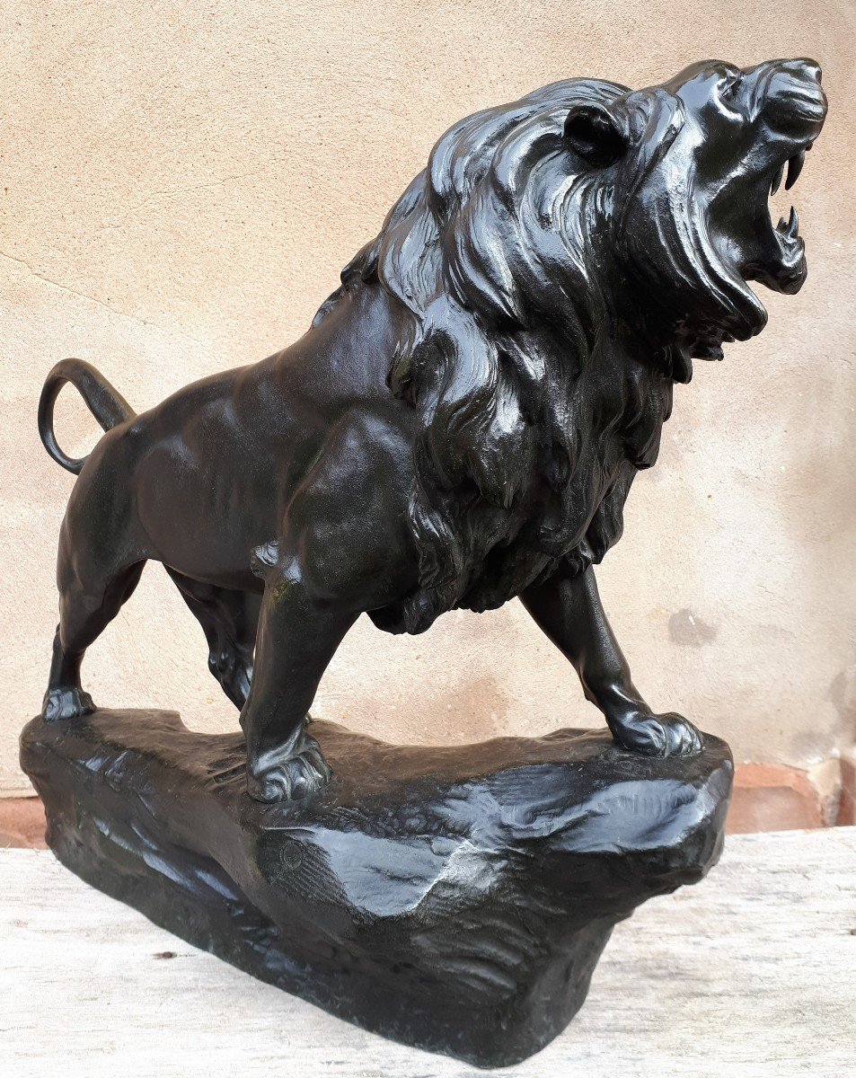 Bronze Sculpture Of A Roaring Lion, By Léon Bureau-photo-4