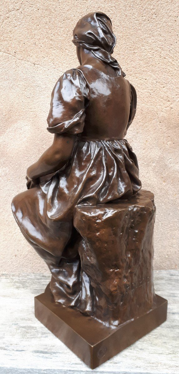 Sculpture En Bronze d'Une Mère Allaitant, Par Paul Dubois-photo-4