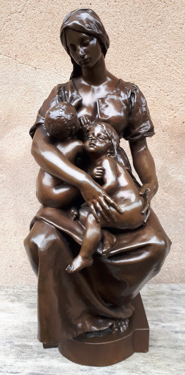 Sculpture En Bronze d'Une Mère Allaitant, Par Paul Dubois-photo-5