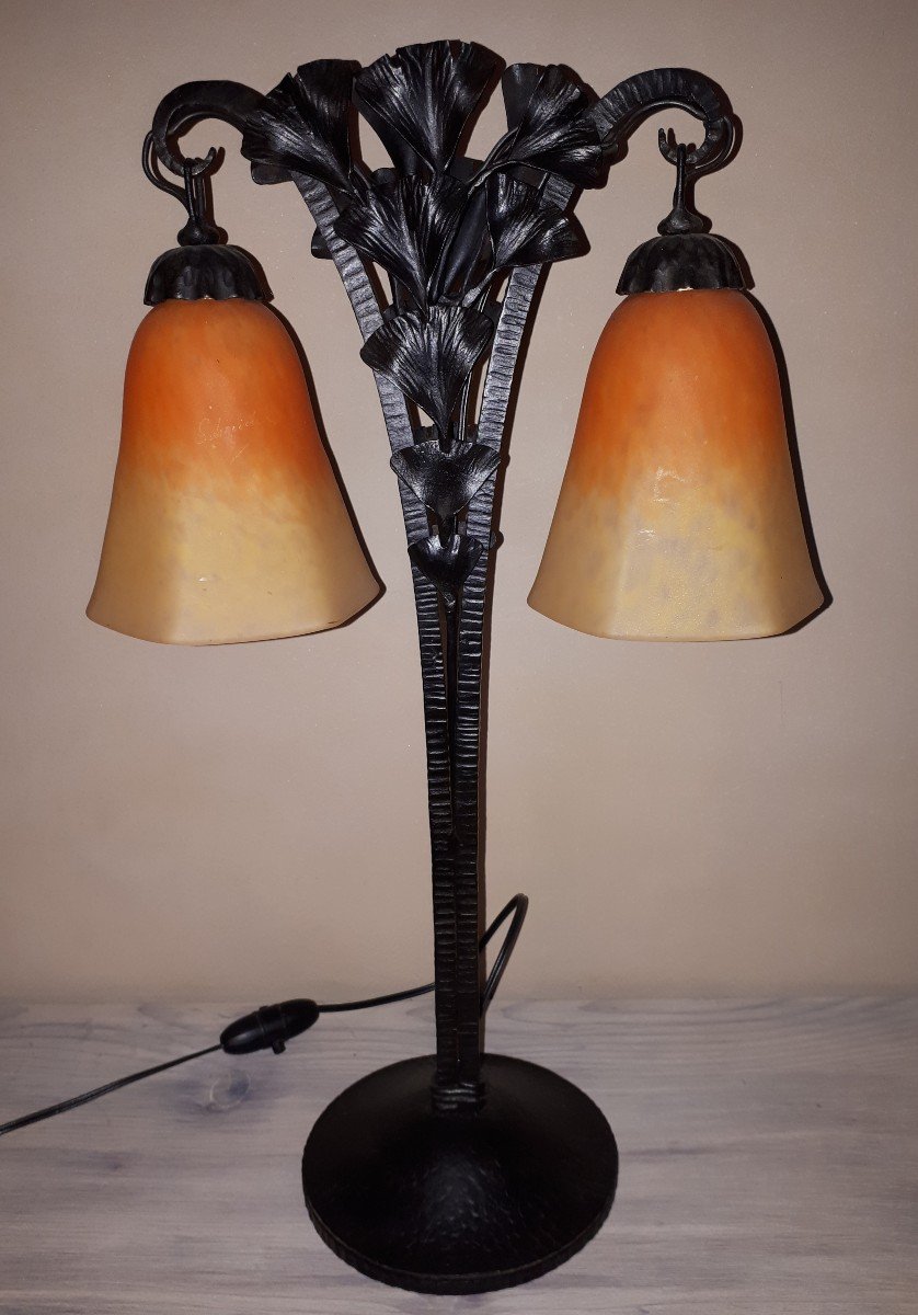 Art Deco Wrought Iron Lamp By Charles Schneider-photo-3