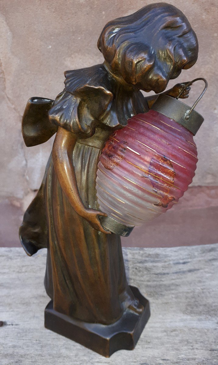 Lampe En Bronze Art Nouveau, Par Léo Laporte Blairsy et Daum-photo-3