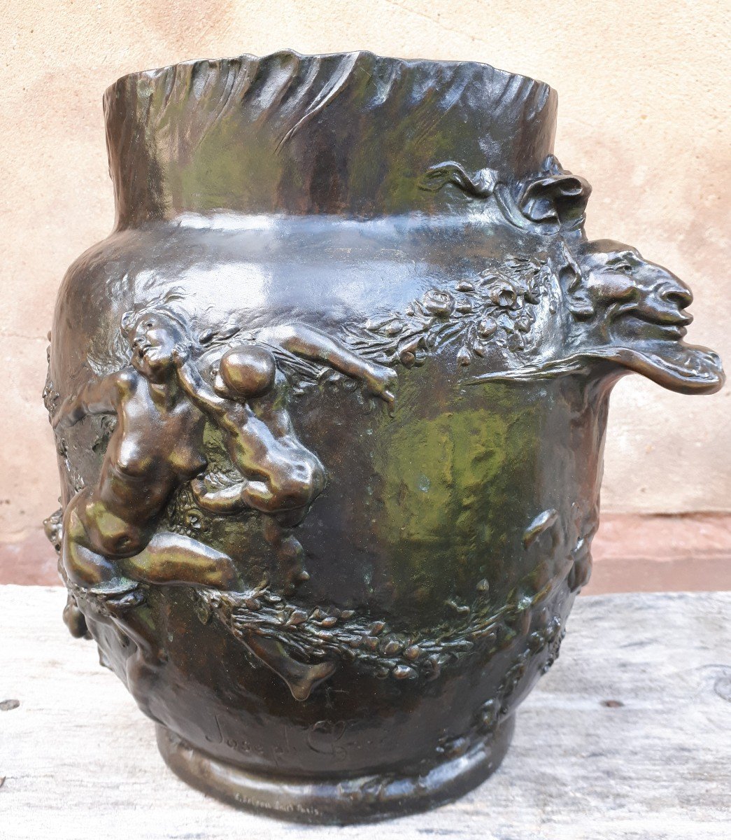 Art Nouveau Bronze Plant Pot, By Joseph Chéret-photo-2