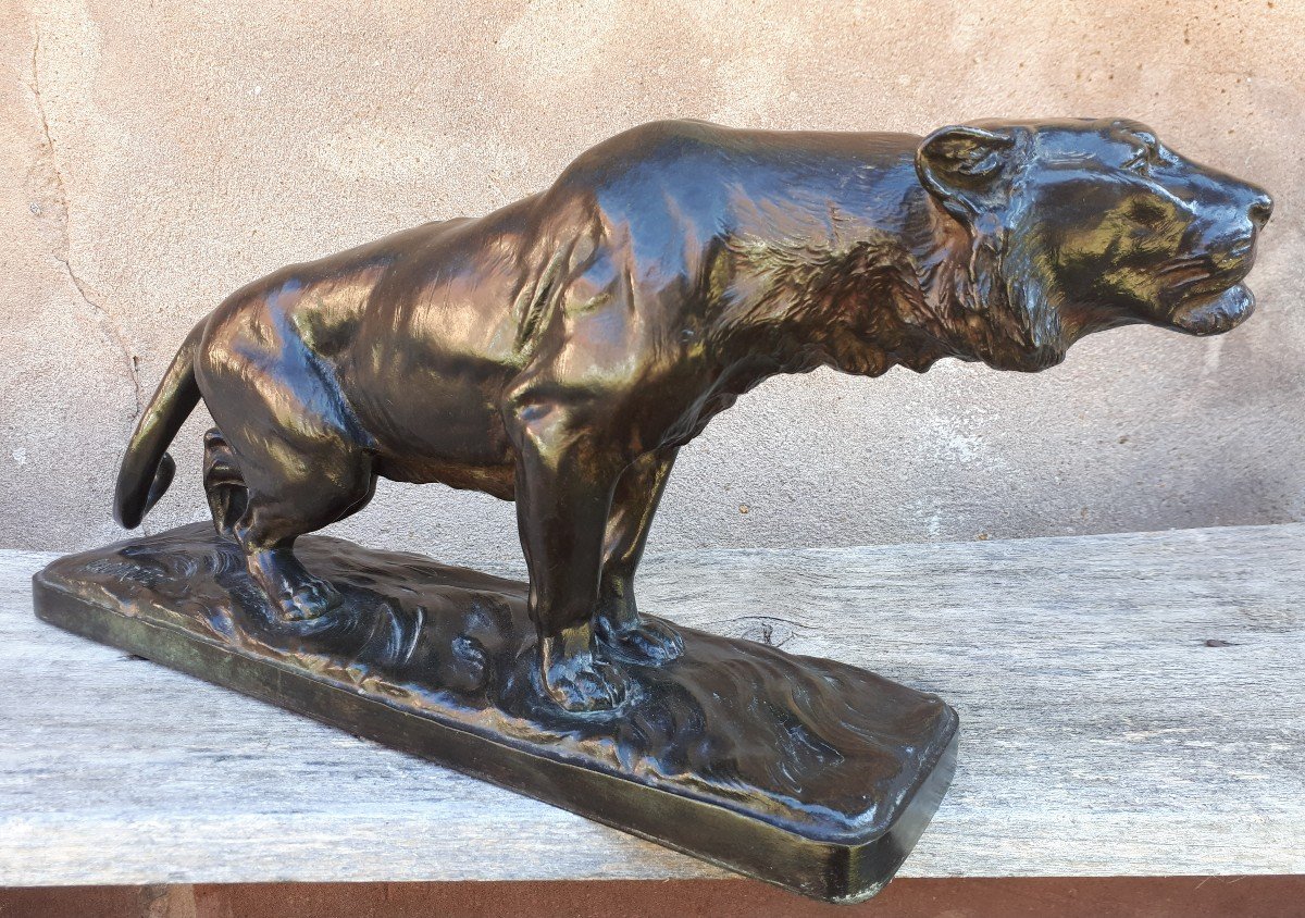 Bronze Sculpture Of A Tiger On The Prowl, By Georges Gardet-photo-2