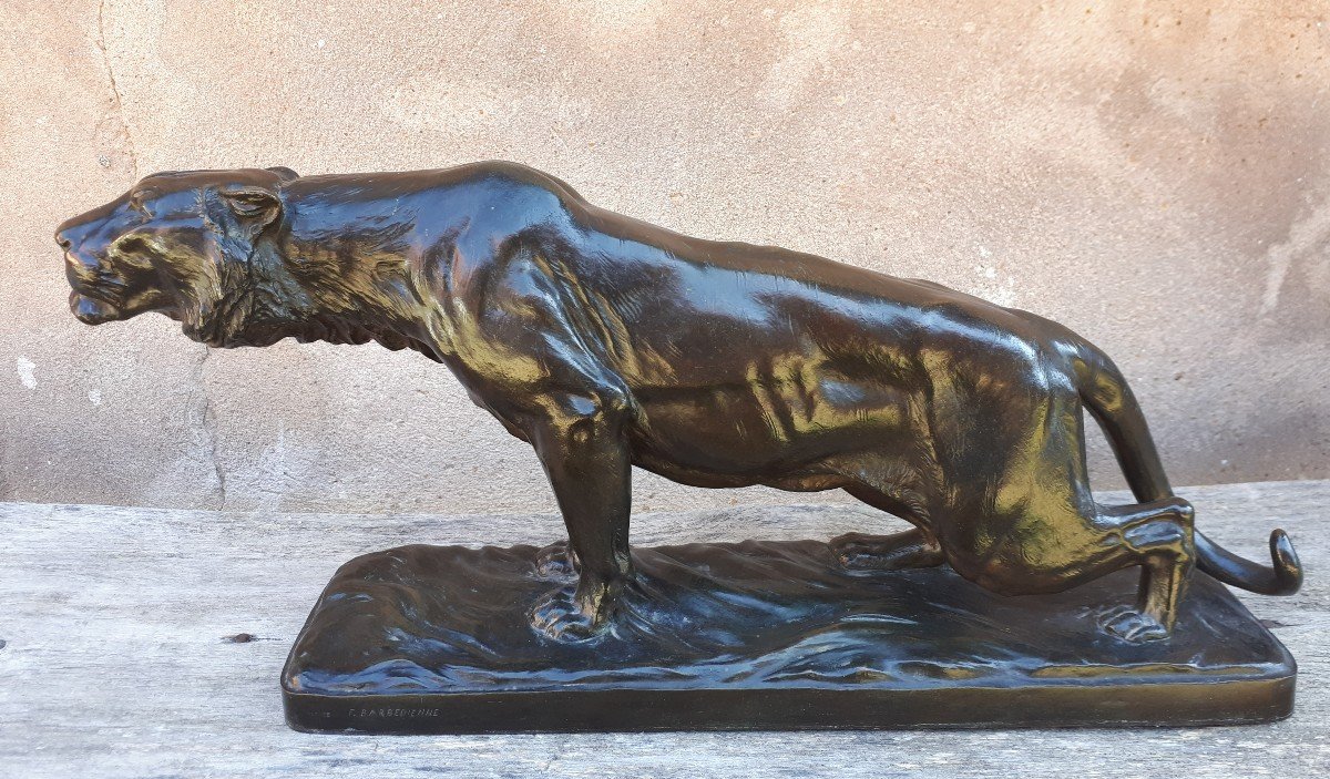 Bronze Sculpture Of A Tiger On The Prowl, By Georges Gardet-photo-2