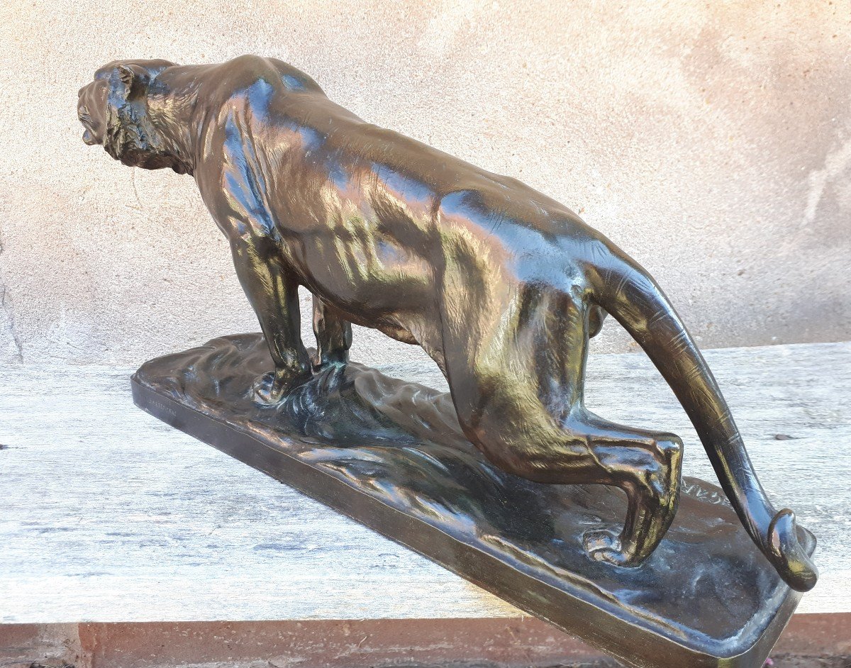 Bronze Sculpture Of A Tiger On The Prowl, By Georges Gardet-photo-4