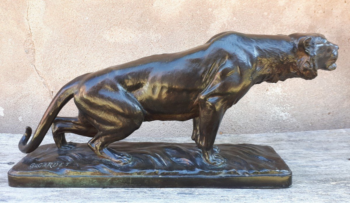 Bronze Sculpture Of A Tiger On The Prowl, By Georges Gardet