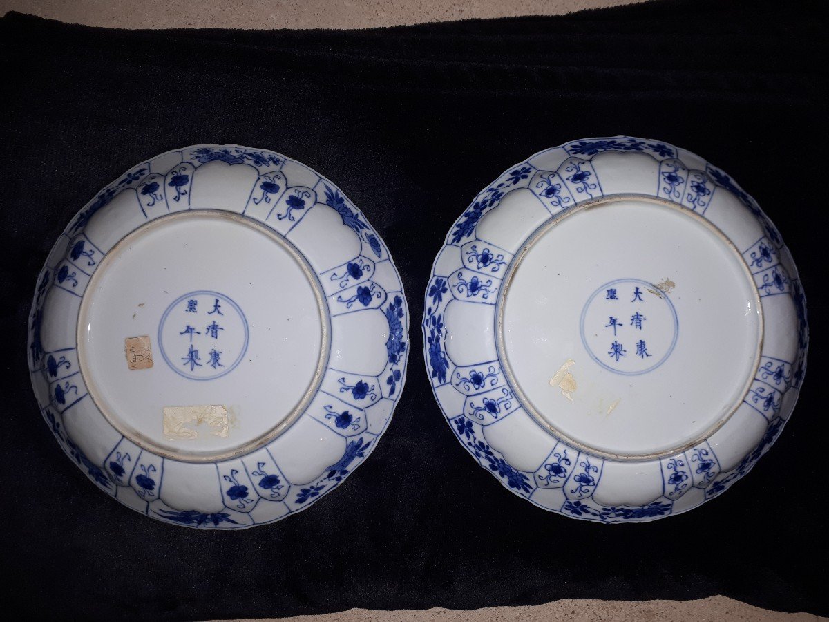 Pair Of Chinese Blue And White Plates, Kangxi Period China-photo-2