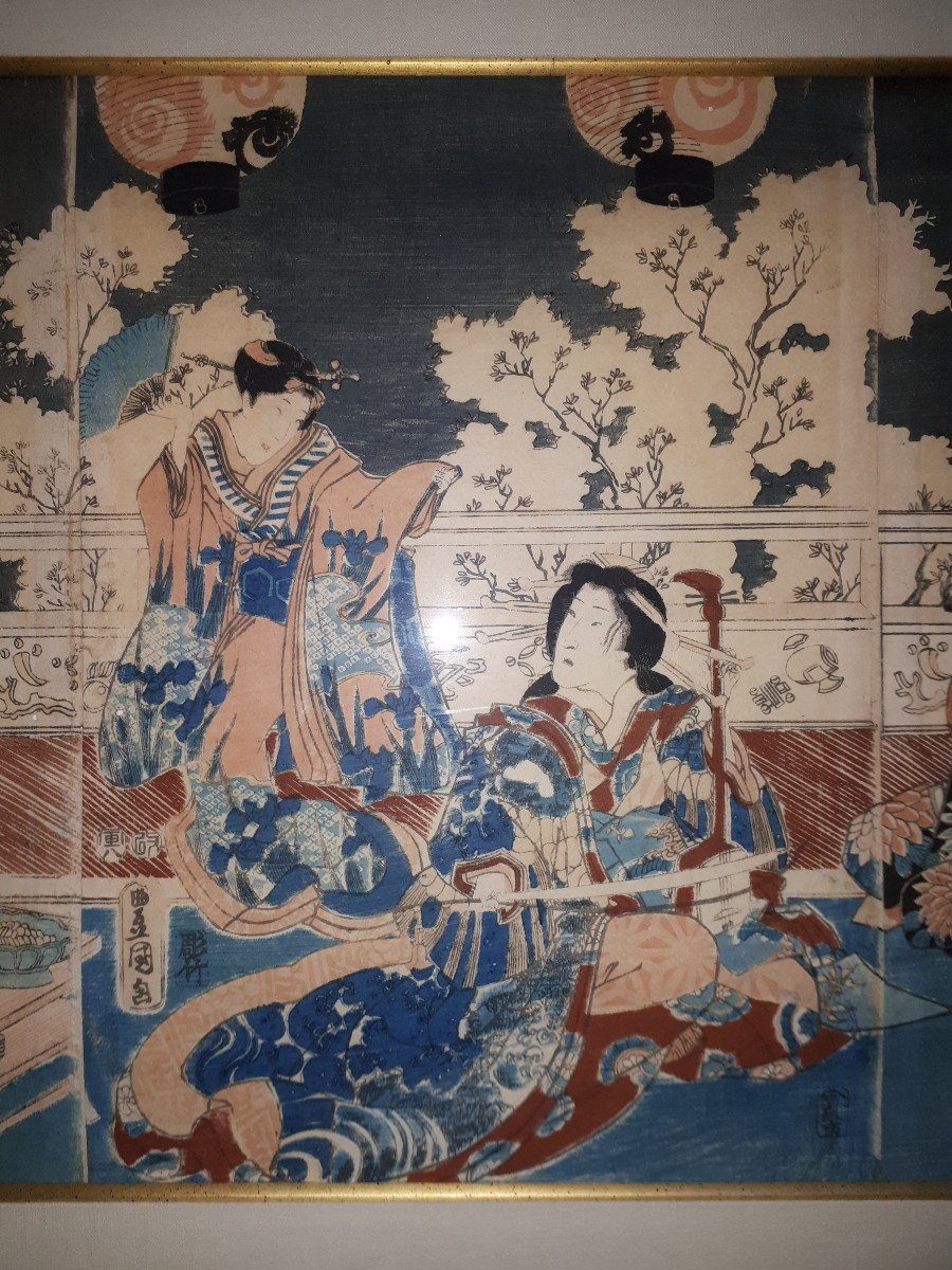 Estampe Originale De Utagawa Kunisada (Toyokuni III), Japon époque d'Edo-photo-3