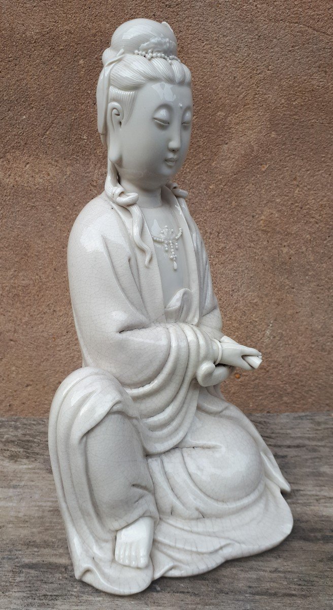 Sculpture Guanyin Blanc De Chine, Dynastie Qing-photo-3