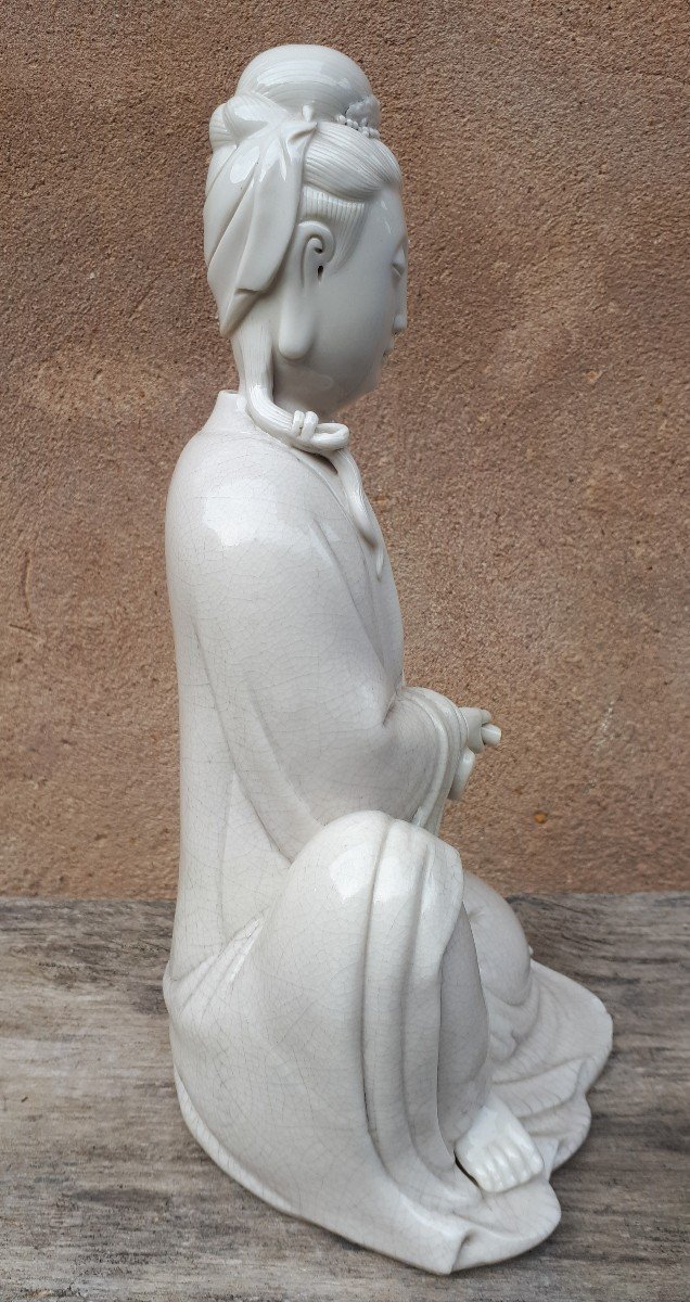 Sculpture Guanyin Blanc De Chine, Dynastie Qing-photo-4