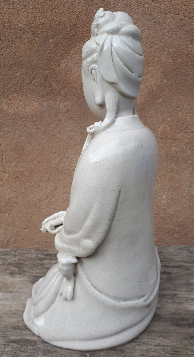 Sculpture Guanyin Blanc De Chine, Dynastie Qing-photo-3