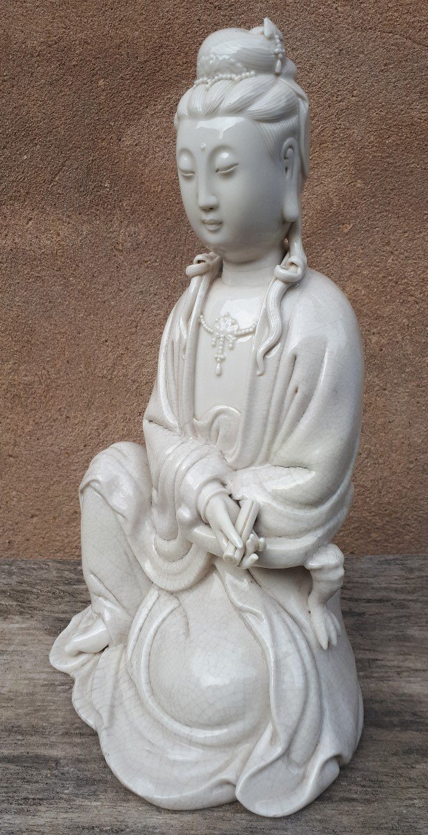 Sculpture Guanyin Blanc De Chine, Dynastie Qing-photo-5