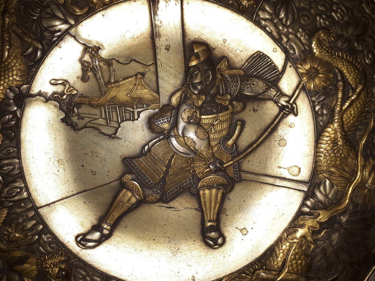 Japanese Mixed Metal Dish With Samurai Decor, Meiji Era Japan-photo-4