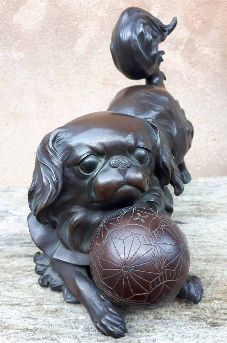 Okimono - Sculpture En Bronze d'Un Chiot, Japon ère Meiji-photo-2