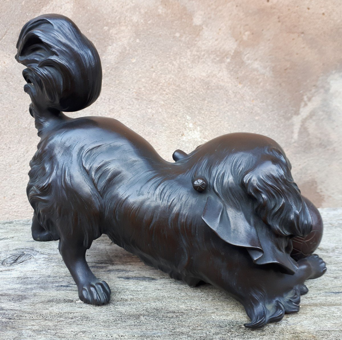 Okimono - Sculpture En Bronze d'Un Chiot, Japon ère Meiji-photo-4