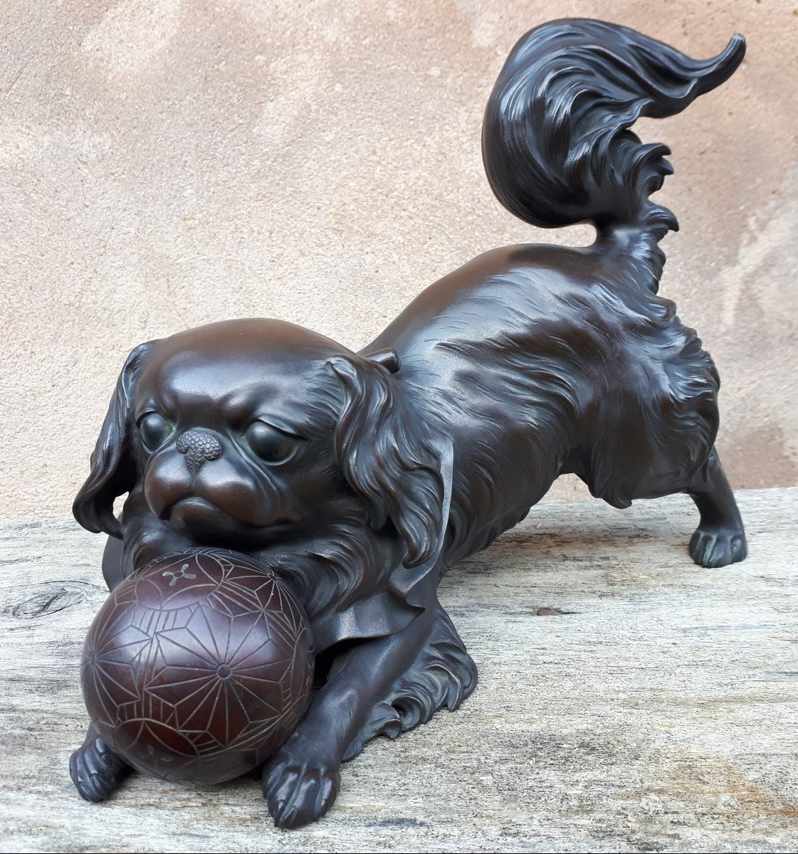 Okimono - Sculpture En Bronze d'Un Chiot, Japon ère Meiji-photo-5