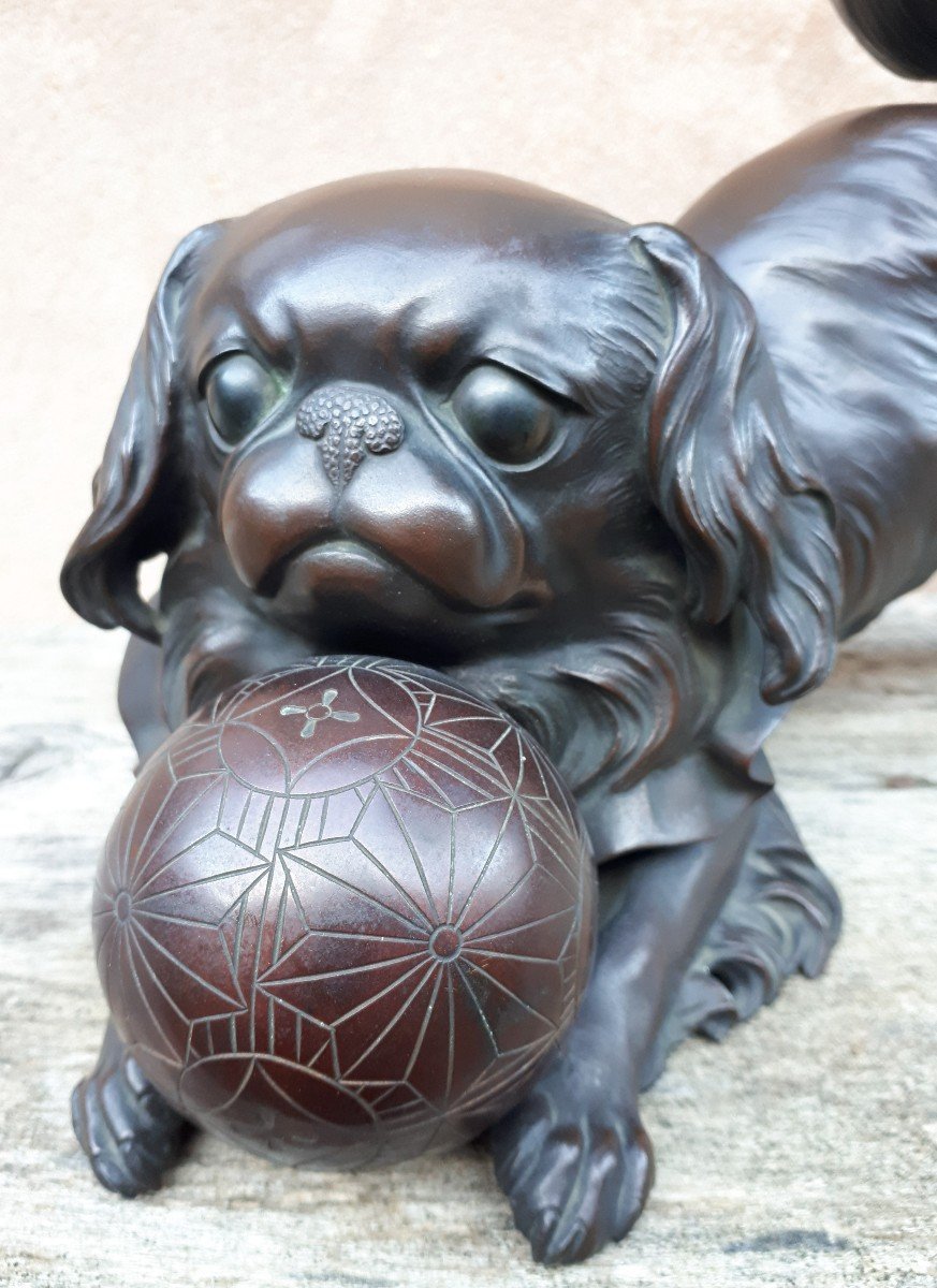 Okimono - Sculpture En Bronze d'Un Chiot, Japon ère Meiji-photo-6