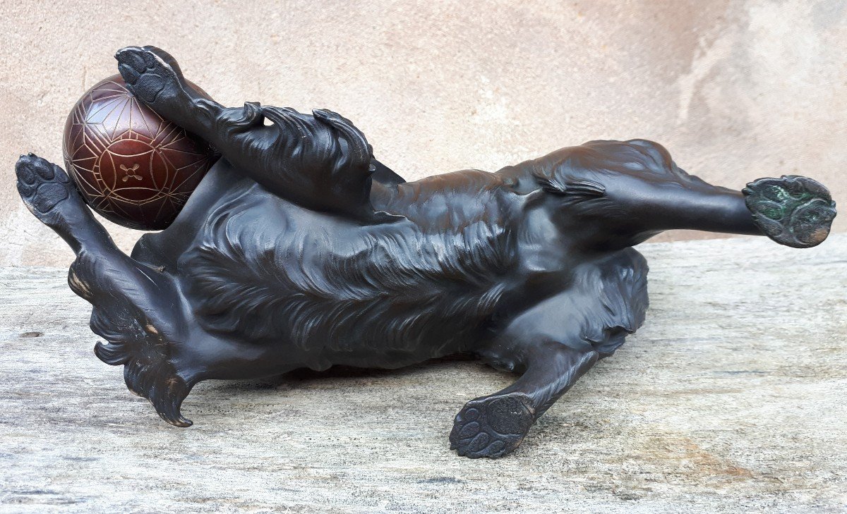 Okimono - Sculpture En Bronze d'Un Chiot, Japon ère Meiji-photo-7