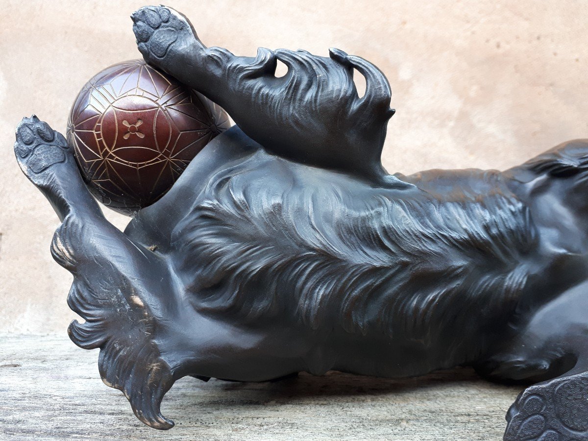 Okimono - Sculpture En Bronze d'Un Chiot, Japon ère Meiji-photo-8